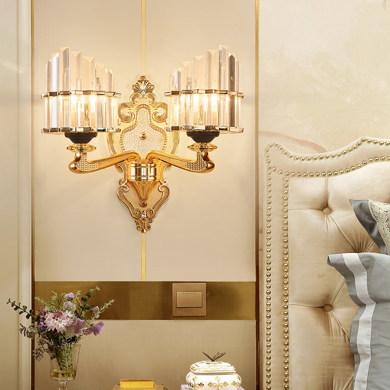 BowLift | Clear Crystal Block Wall Light Modern Style 1/2-Light Wall Lamp with Carved Back in Brass