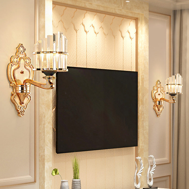 BowLift | Clear Crystal Block Wall Light Modern Style 1/2-Light Wall Lamp with Carved Back in Brass