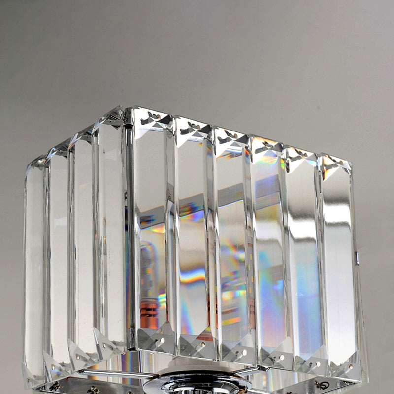 BowLift | Cubic Wall Lamp Contemporary Metal 1 Light Chrome-Finish Wall Lamp with Clear Crystal Block
