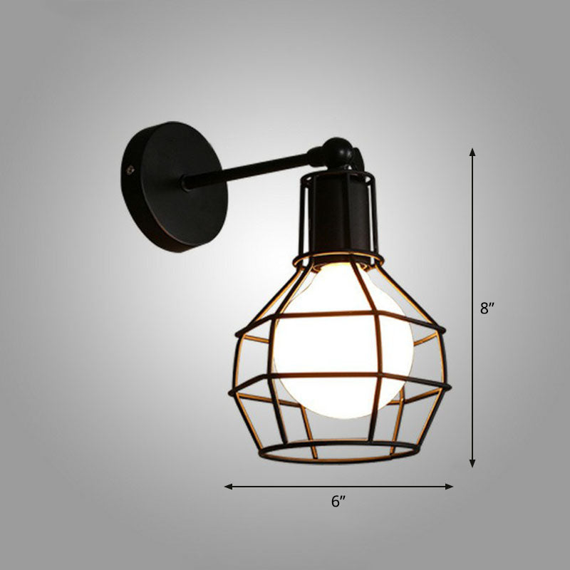 BowLift | Iron Cage Wall Light Retro Style 1 Head Living Room Wall Lighting Lamp in Black