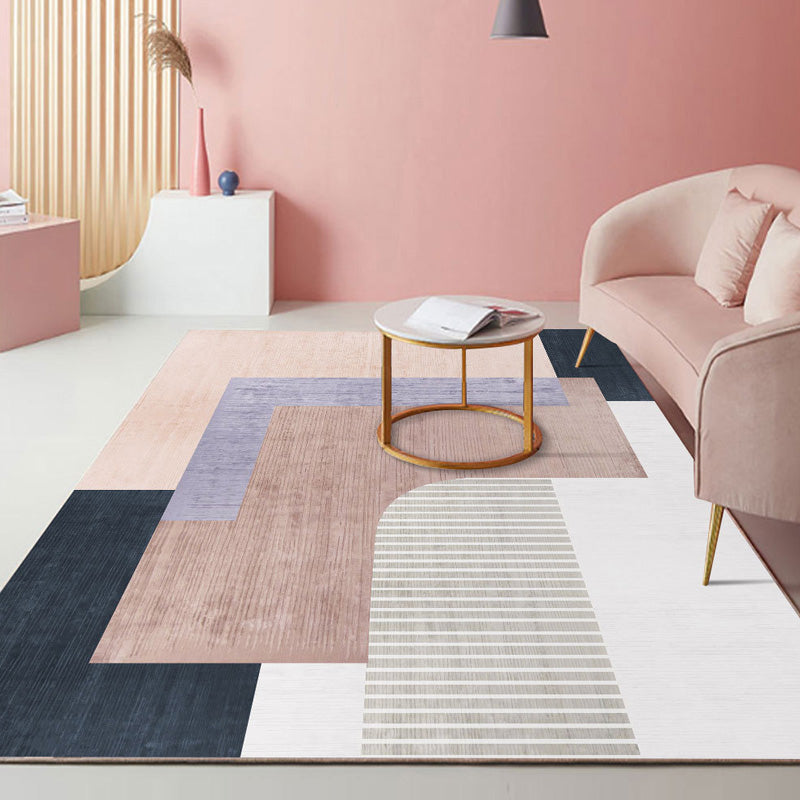 BowLift | Beautiful Bedroom Rug Multicolored Color Block Rug Polyester Non-slip Back Machine Washable Rug