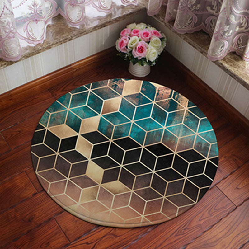 BowLift | Unique geometric print rug Multicolored polyester rug Non-slip backing Machine washable indoor rug for the bedroom