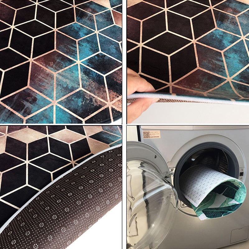 BowLift | Unique geometric print rug Multicolored polyester rug Non-slip backing Machine washable indoor rug for the bedroom
