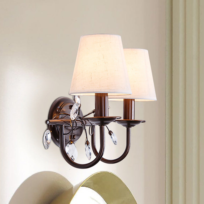 BowLift | Conical Fabric Wall Lamp Modern Style 1/2-Light White Wall Light with Clear Crystal Accent