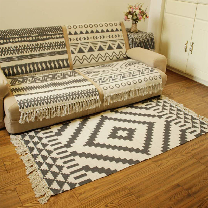 BowLift | Casual Multicolored Western Rug Cotton Blend Geometric Light Rug Machine Washable Woven Rug with Fringes for Living Room