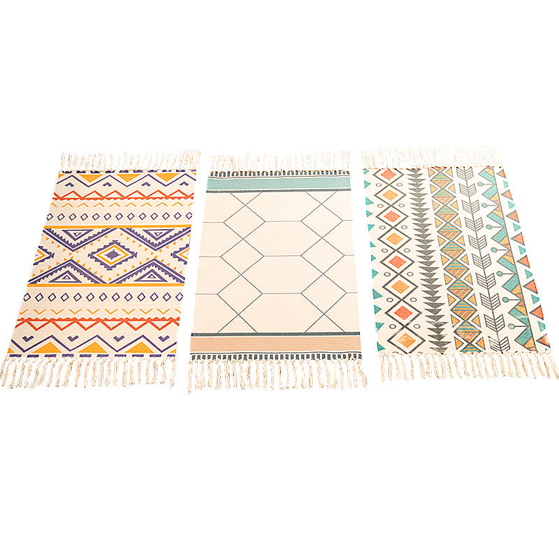 BowLift | Classic living room carpet Colorful geometric printed carpet washable woven rug with tassels