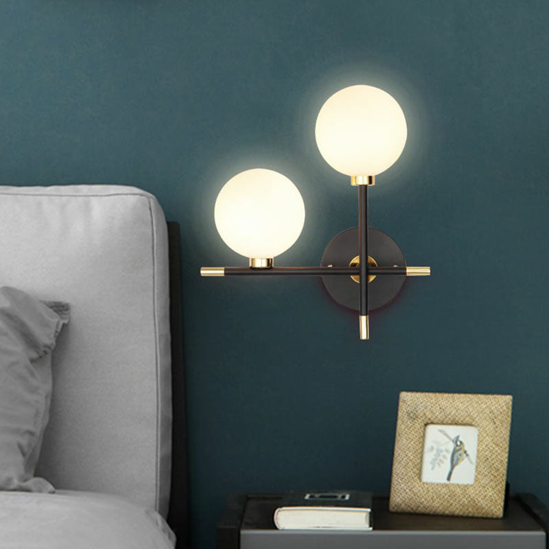 BowLift | Ball Nightstand Wall Lamp Opal Glass Contemporary Wall Mounted Lamp in Black