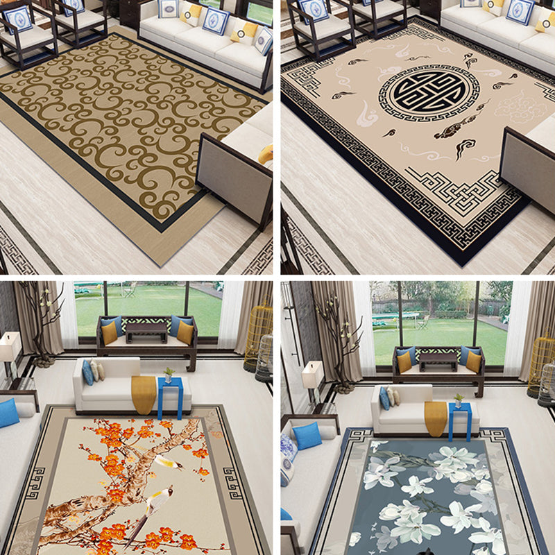 BowLift | Classic Zen Print Rug Multicolor Chinese Rug Polypropylene Non-Slip Backing Pet-Friendly Stain-Resistant Rug for Home