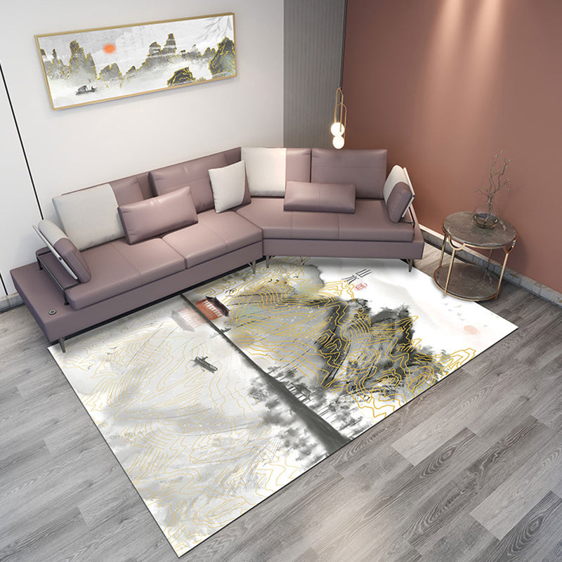 BowLift | Classic Mountain Landscape Rug Multicolored Chinese Rug Synthetic Stain Resistant Washable Non-Slip Rug for Deco