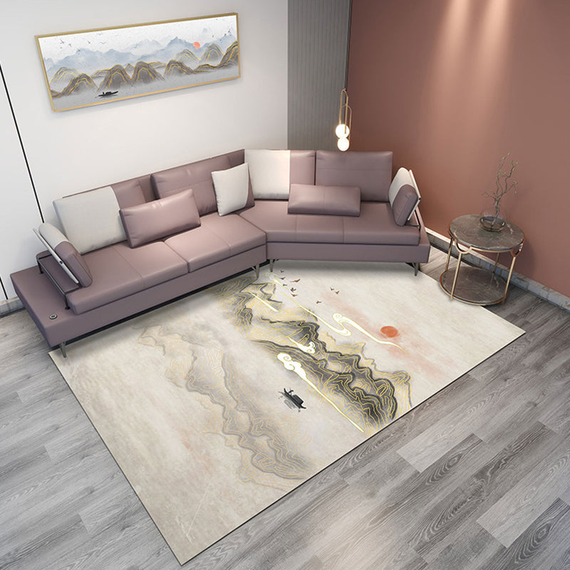 BowLift | Classic Mountain Landscape Rug Multicolored Chinese Rug Synthetic Stain Resistant Washable Non-Slip Rug for Deco