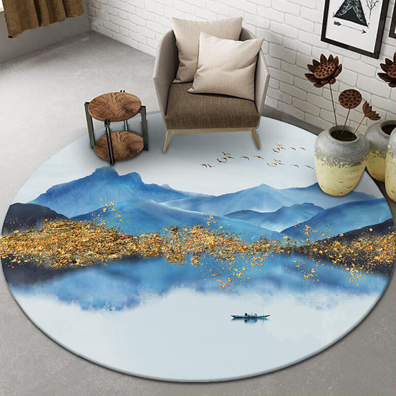 BowLift | Chinese Landscape Print Rug Multicolor Polypropylene Rug Anti-Skid Back Stain Resistant Pet Friendly Rug for the Living Room