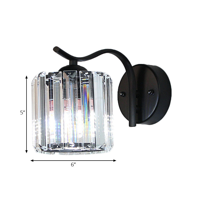 BowLift | Contemporary Cone Wall Lamp Clear Crystal 1 Head Nightstand Wall Sconces Light with Curved/Beam Arm in Black