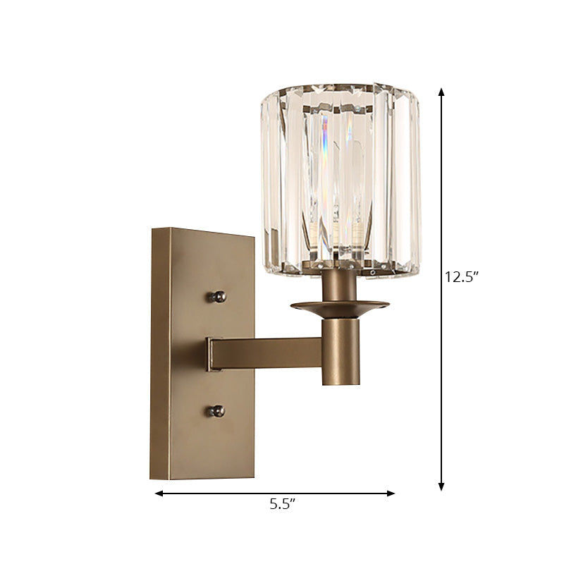 BowLift | Contemporary Cylinder Wall Lamp Clear Glass 1/2-Bulb Bedroom Wall Lamp with Rectangular Back Plate in Bronze