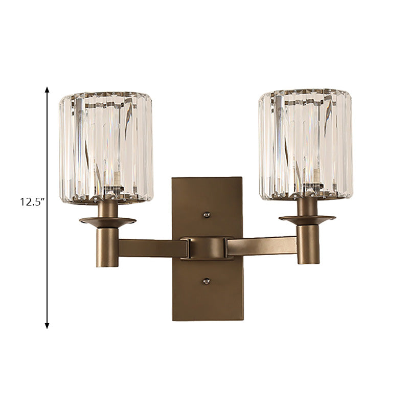 BowLift | Contemporary Cylinder Wall Lamp Clear Glass 1/2-Bulb Bedroom Wall Lamp with Rectangular Back Plate in Bronze