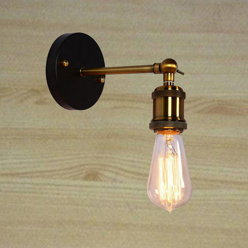 BowLift | Antique Brass Naked Bulb Base Wall Lamp Industrial Metal 1 Head Garage Wall Lamp with Rotatable Arm