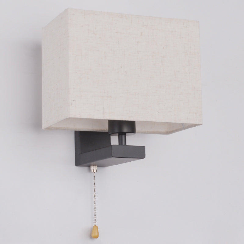 BowLift | Fabric Rectangular Wall Lamp Simple Style 1 Bulb Beige Wall Light for Nightstand
