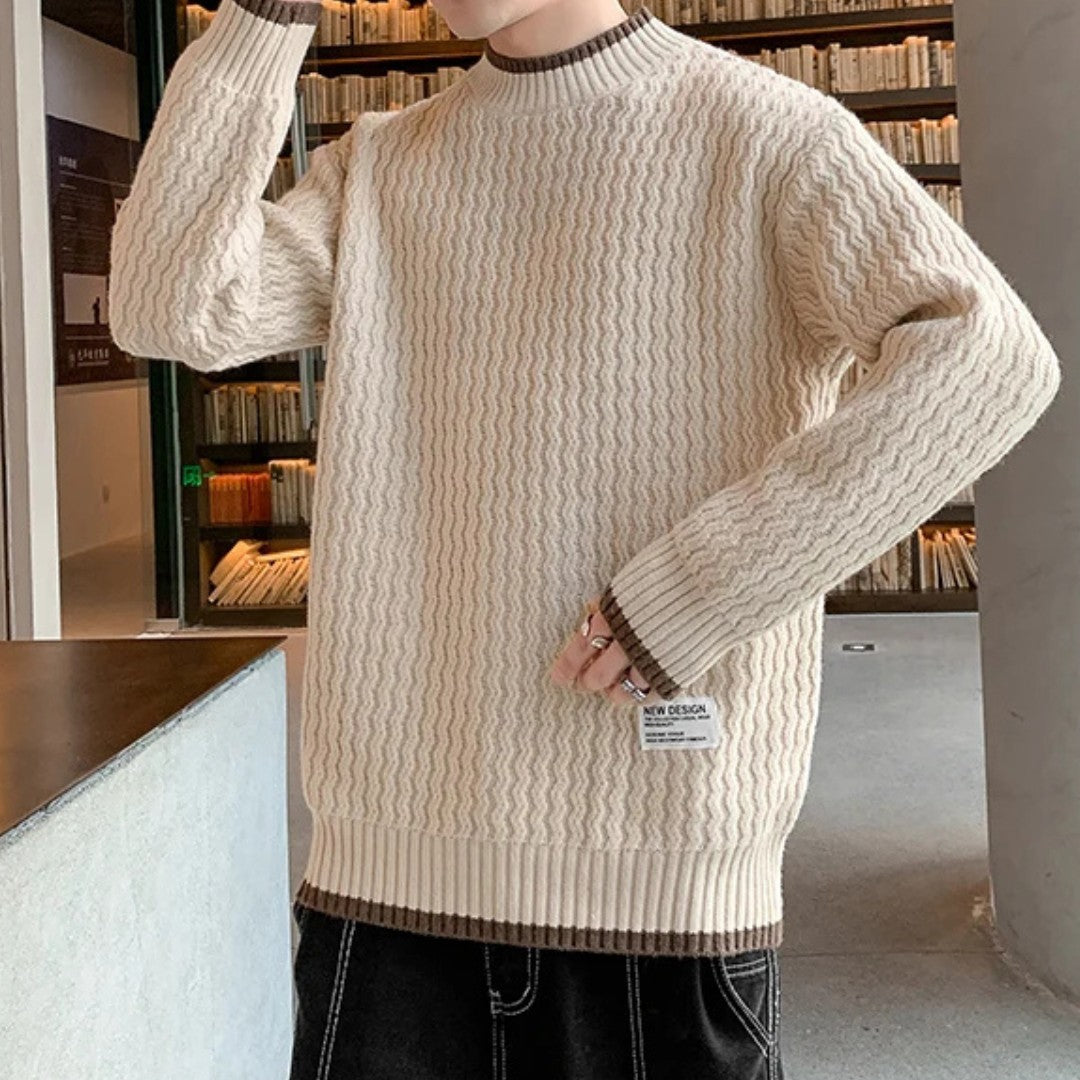 Merino Wool Pullover with Wave Texture