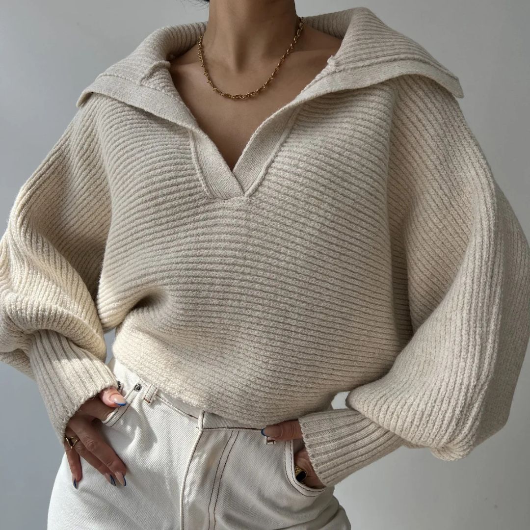 Ribbed V-Neck Sweater in Soft Stretch Knit