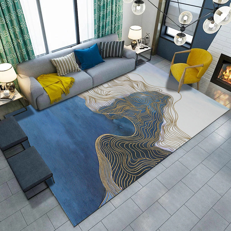 BowLift | Artistic Geometric Abstract Line Rug Multicolor Modern Carpet Synthetic Non-Slip Back Pet-Friendly Rug for Large Room