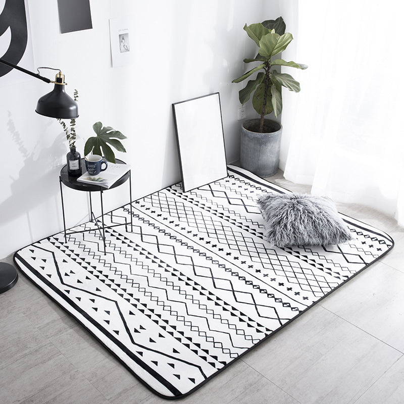 BowLift | Black Living Room Rug Nordic Geometric Print Area Rug Polypropylene Non-Slip Pet Friendly Easy Care Rug