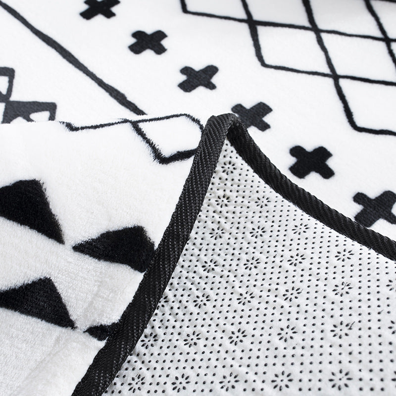 BowLift | Black Living Room Rug Nordic Geometric Print Area Rug Polypropylene Non-Slip Pet Friendly Easy Care Rug