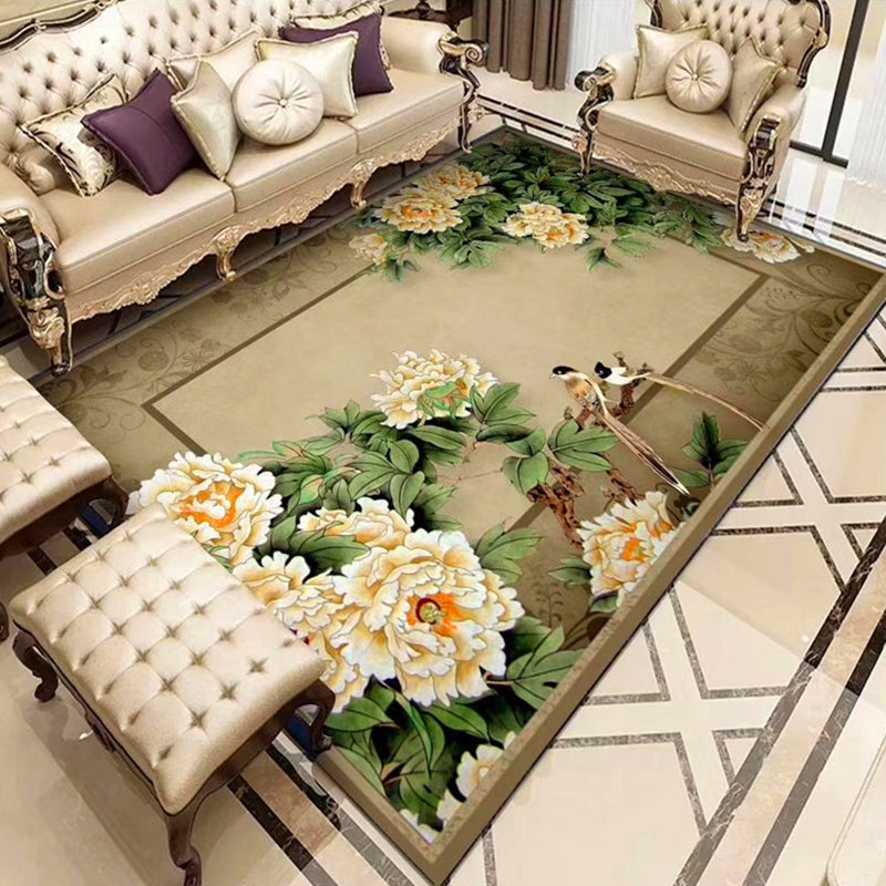 BowLift | Chinoiserie Flower Rug Multicolor Polypropylene Area Rug Non-Slip Back Pet-Friendly Easy Care Indoor Rug for Living Room