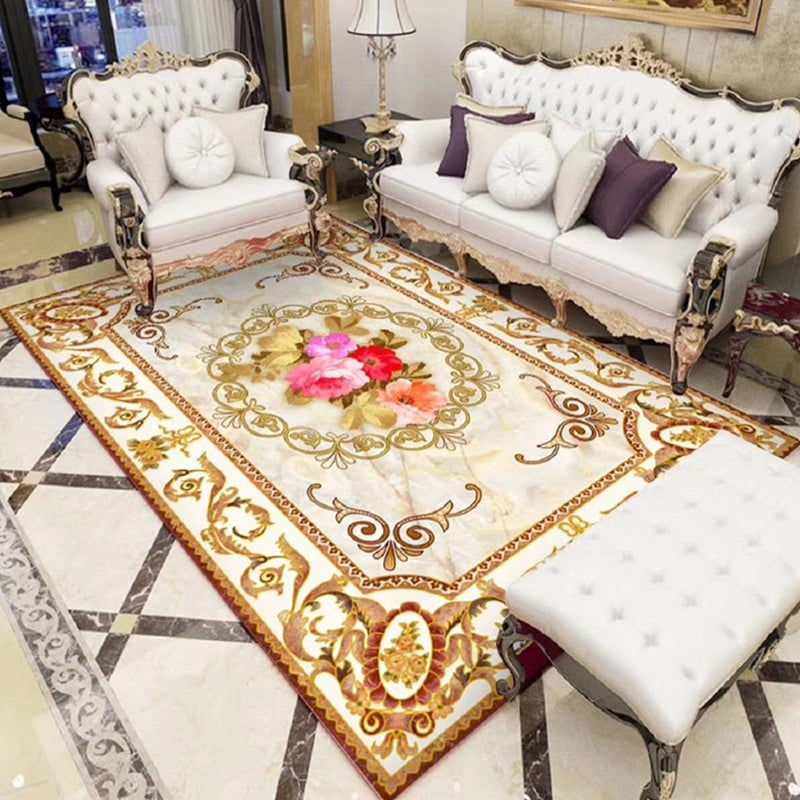 BowLift | Chinoiserie Flower Rug Multicolor Polypropylene Area Rug Non-Slip Back Pet-Friendly Easy Care Indoor Rug for Living Room