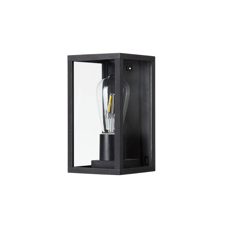 BowLift | Box Patio Wall Light Transparent Glass 1 Bulb Modern Wall Rail in Black