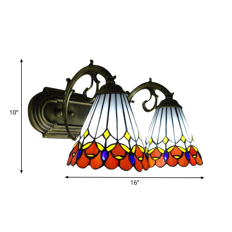 BowLift | Tiffany Vintage Orange Wall Lantern Cone Shade 2 Lights Art Glass Wall Light for Bathroom