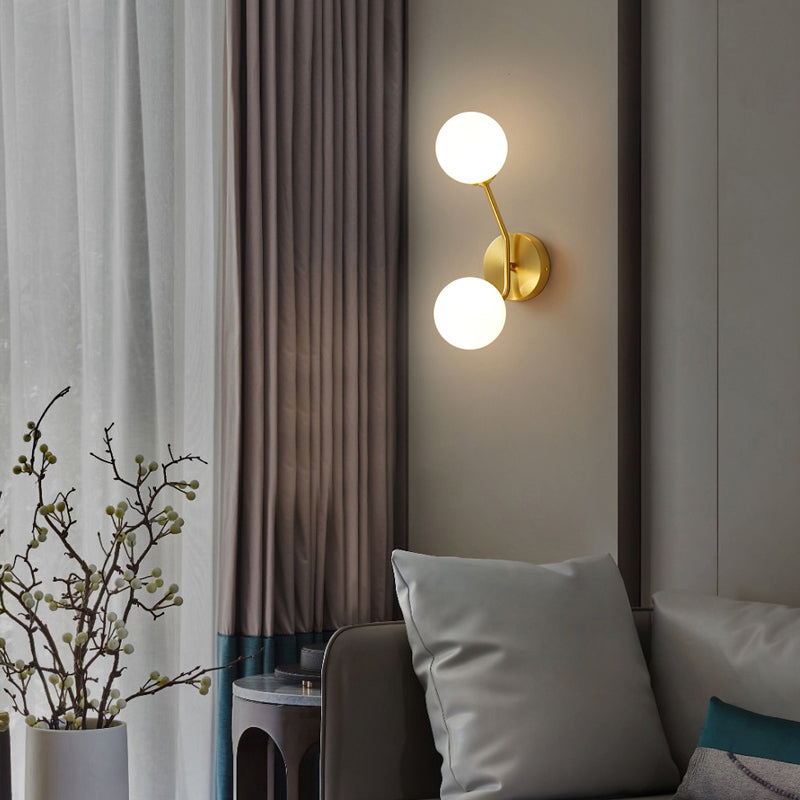 BowLift | Brass Branch Wall Lamp Minimalistic Sphere Glass Wall Light Lighting Fixture for Bedroom