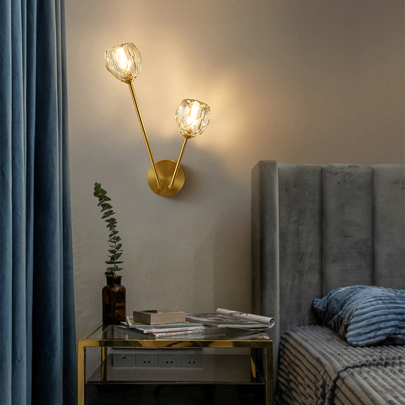 BowLift | Brass Branch Wall Lamp Minimalistic Sphere Glass Wall Light Lighting Fixture for Bedroom