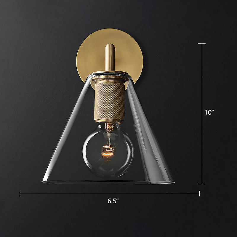 BowLift | Conic Nightstand Wall Mount Light Clear Glass 1-Light Minimalist Wall Lamp in Brass