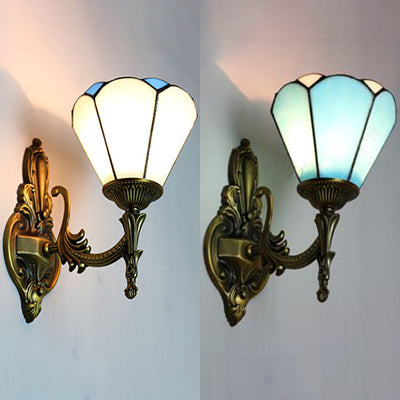 BowLift | Vintage style cone lamp wall lighting stained glass 1 light living room wall lamp in white/blue