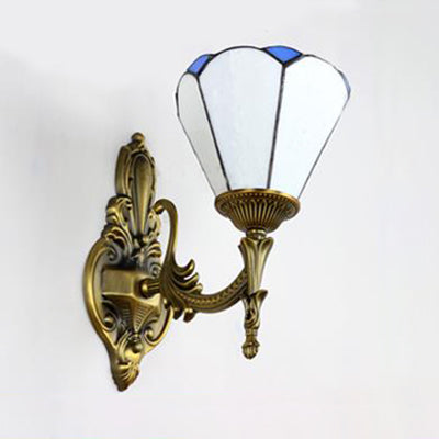BowLift | Vintage style cone lamp wall lighting stained glass 1 light living room wall lamp in white/blue