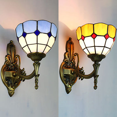 BowLift | Wall Sconces Lamp Retro Tiffany Stained Glass 1 Light Wall Mount Light in Yellow/Blue for Hallway