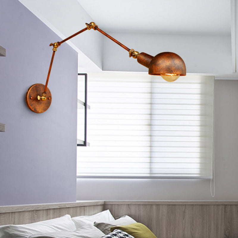 BowLift | 4"/6.5" Dia Domed Metal Wall Lamp Fixture Vintage Style 1 Head Study Room Adjustable Wall Light in Rust