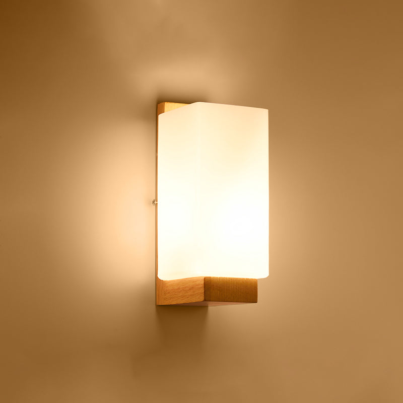 BowLift | Geometric Stair Wall Lighting Cream Glass Single Minimalist Surface Mounted Wall Light from Wood