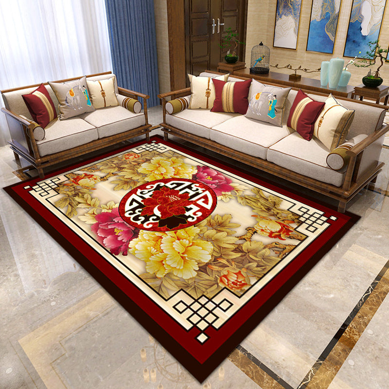 BowLift | Asian Living Room Carpet Multicolor Floral Printed Carpet Indoor Polypropylene Pet-Friendly Easy Care Area Rug