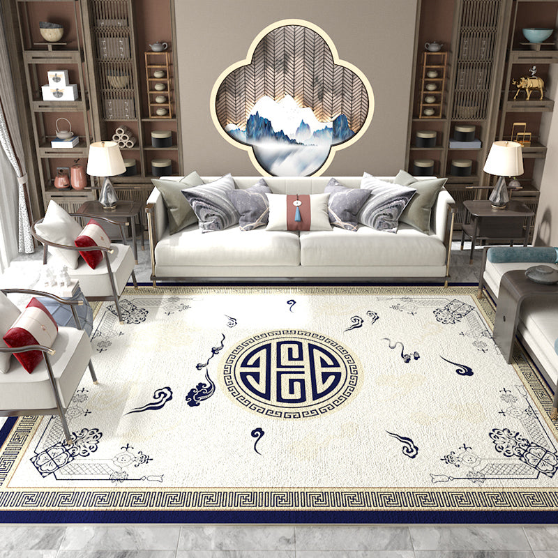 BowLift | Asian Living Room Carpet Multicolored Chinese Print Carpet Polyester Non-Slip Underlay Pet-Friendly Indoor Carpet