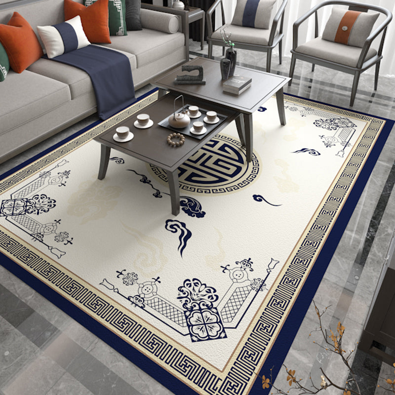 BowLift | Asian Living Room Carpet Multicolored Chinese Print Carpet Polyester Non-Slip Underlay Pet-Friendly Indoor Carpet
