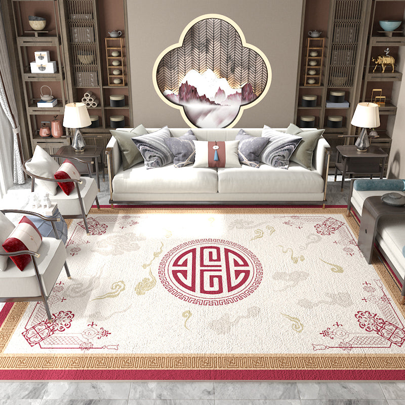 BowLift | Asian Living Room Carpet Multicolored Chinese Print Carpet Polyester Non-Slip Underlay Pet-Friendly Indoor Carpet