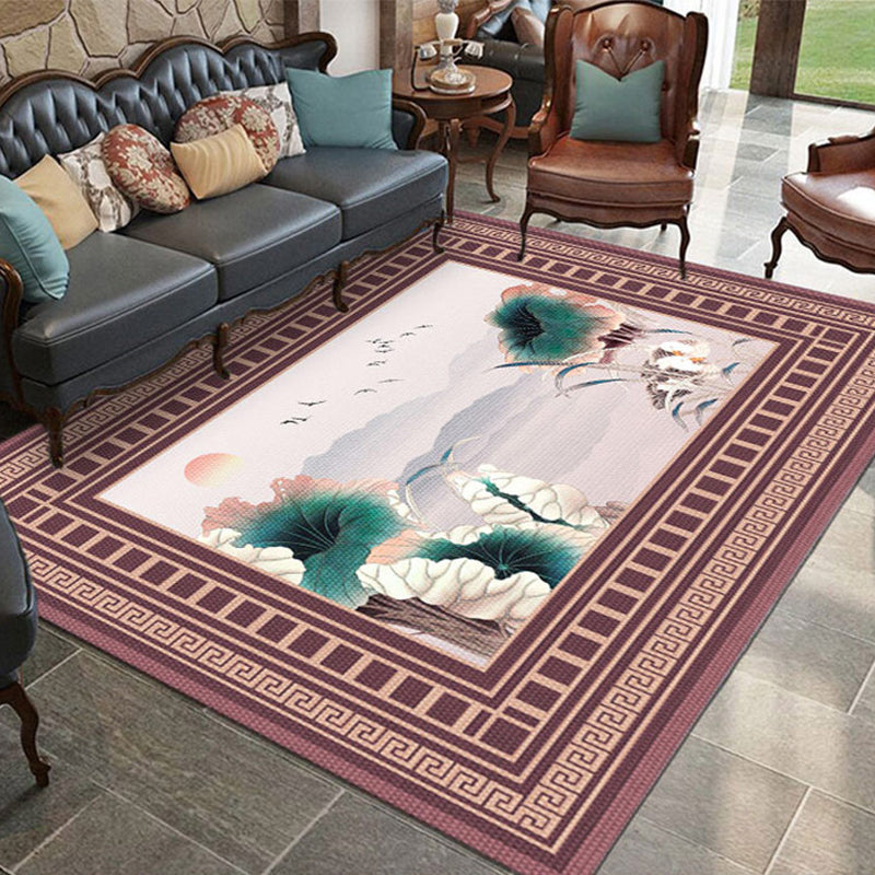 BowLift | Asian Living Room Rug Multicolored Flower Pattern Printed Rug Indoor Synthetic Non-Slip Back Easy Care Rug