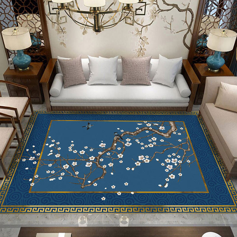 BowLift | Asian Living Room Rug Multicolored Flower Pattern Printed Rug Indoor Synthetic Non-Slip Back Easy Care Rug