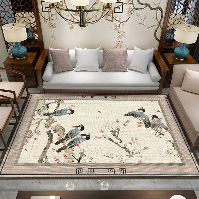 BowLift | Asian Living Room Rug Multicolored Flower Pattern Printed Rug Indoor Synthetic Non-Slip Back Easy Care Rug