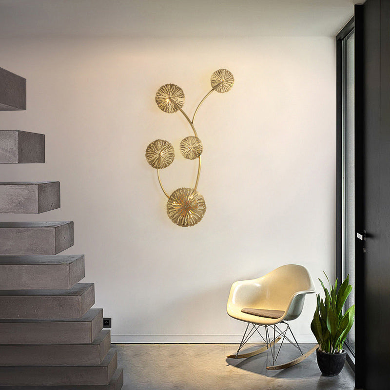 BowLift | Engraved lotus leaf-shaped stair wall lamps metal Art Deco wall-mounted light in brass