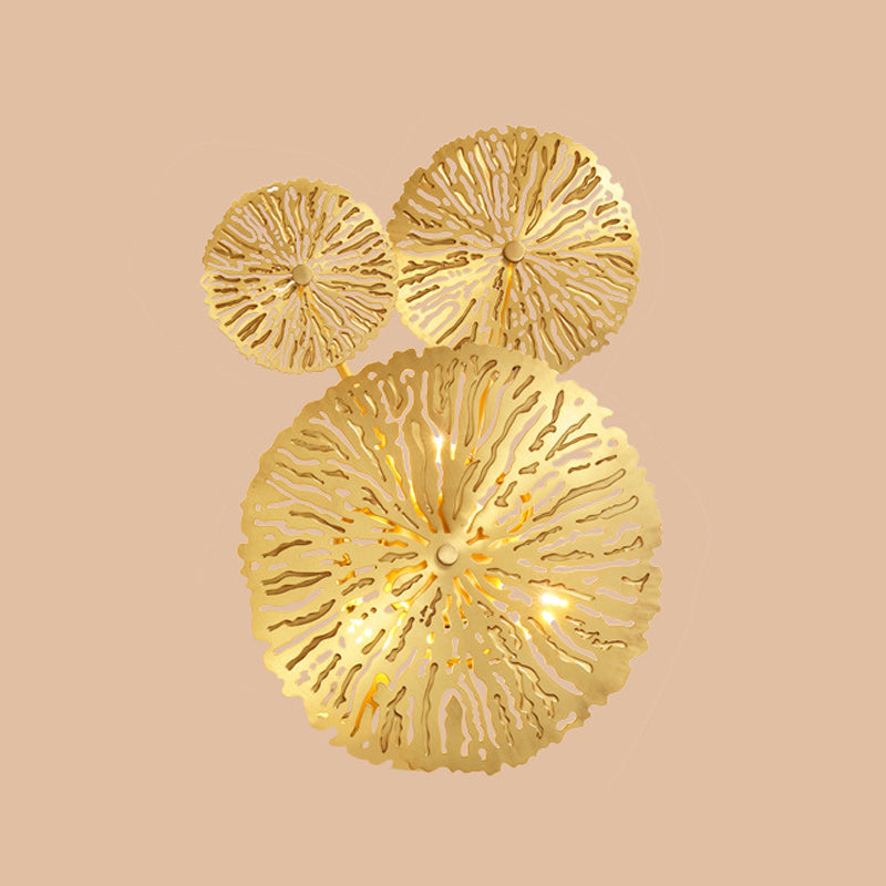 BowLift | Engraved lotus leaf-shaped stair wall lamps metal Art Deco wall-mounted light in brass