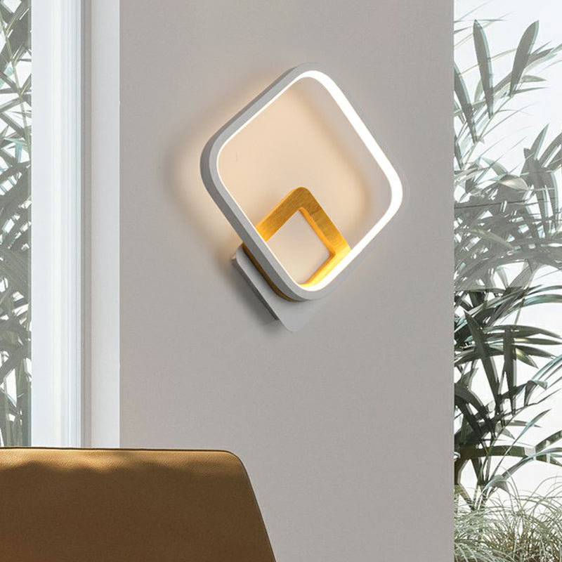 BowLift | White Square Wall Sconce Lamp Minimalistic LED Metal Wall Lamp for the Bedroom