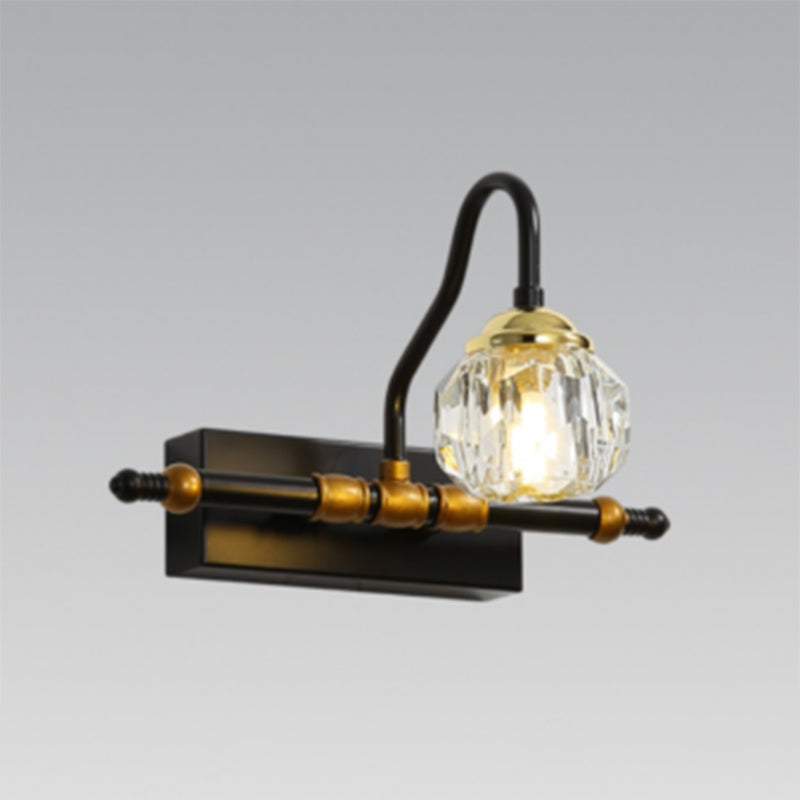 BowLift | Crystal Prism Hexagon Vanity Wall Lamp Minimalism 1/2/3-Bulb Wall Mounted Lighting Fixture in Black