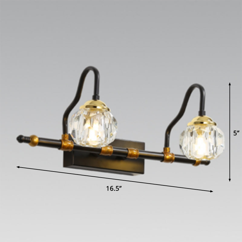 BowLift | Crystal Prism Hexagon Vanity Wall Lamp Minimalism 1/2/3-Bulb Wall Mounted Lighting Fixture in Black