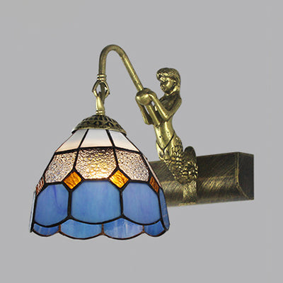 BowLift | Dome Wall Lamp Fixture 1 Main Blue/Clear Glass Baroque Sconce Lighting with Mermaid Backplate